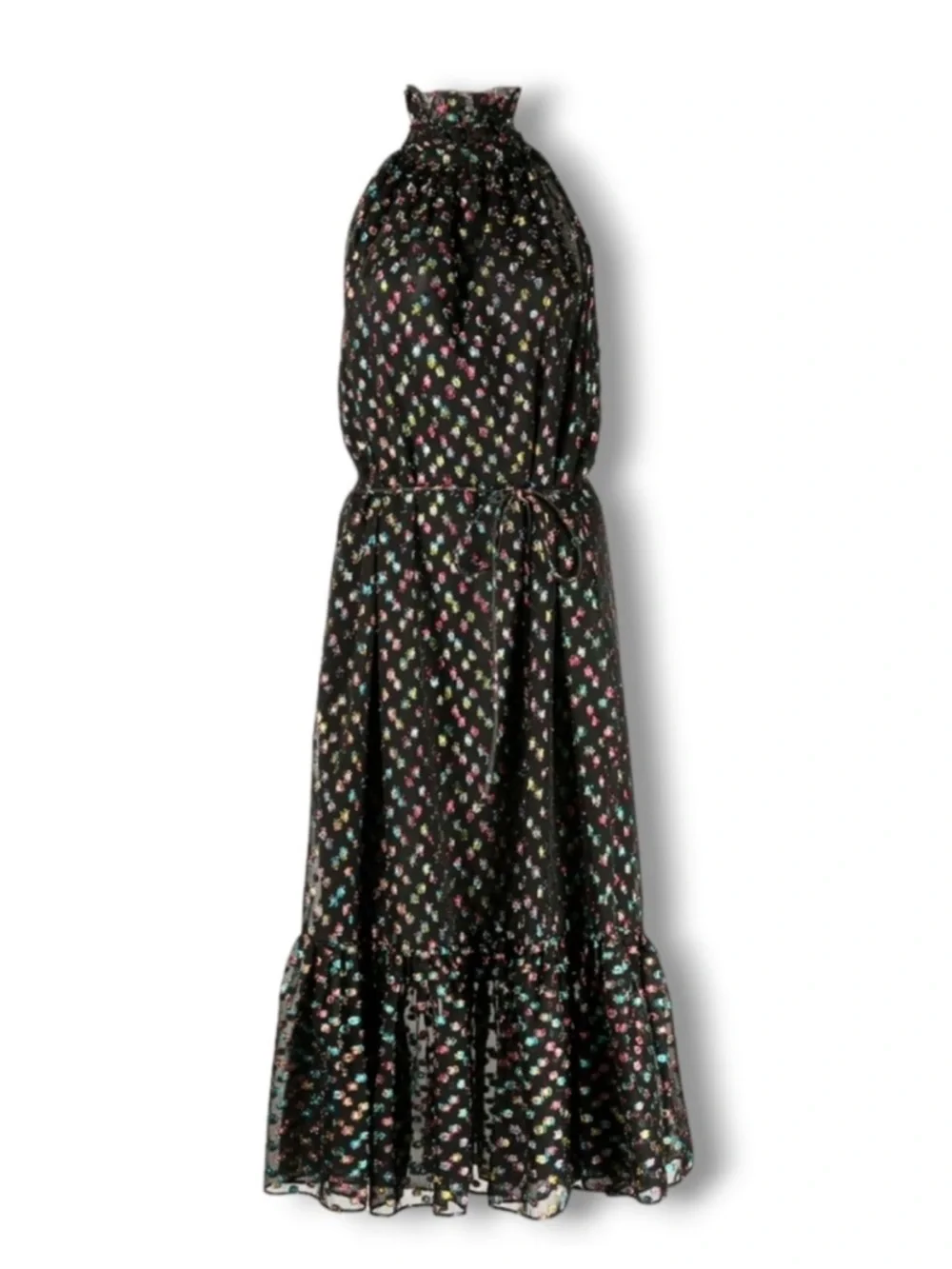 Misa Los Angeles Winona Rainbow Metallic Clip Dot Halter Dress XS